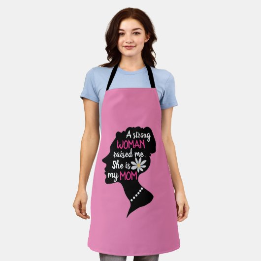 強感動的い女性ピンクのお母さんの日 エプロン (着用した状態)