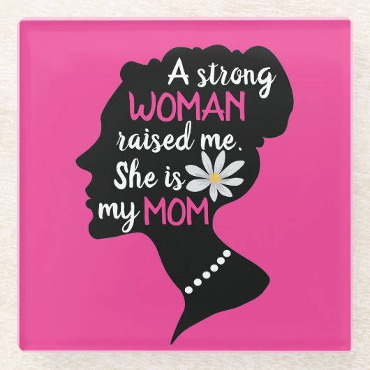 強感動的い女性ピンクのお母さんの日 ガラスコースター (正面)