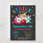 強打ボーリング・ピンの誕生日はRSVPを個人化します 招待状 (正面)