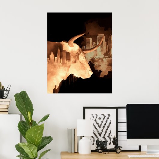 強気のブルストックマーケットニューヨークシティスカイライン ポスター (ホームオフィス)