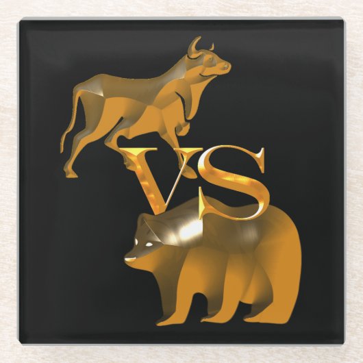 強気市場対弱気市場 ガラスコースター (正面)
