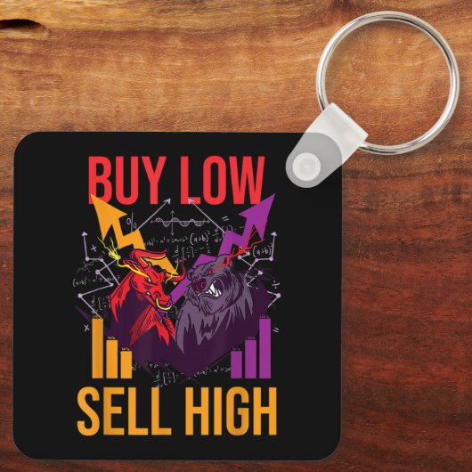 強気市場買の低売り高取引の株式市場 キーホルダー (裏面)