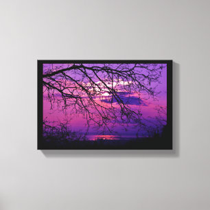 強烈で鮮やかな – 紫の夕日の風景 キャンバスプリント