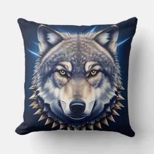 🐺 強烈なオオカミの頭部 デコレーション クッション