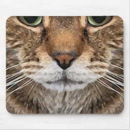 強烈なトラ猫の顔 - 緑の目 Phot マウスパッド