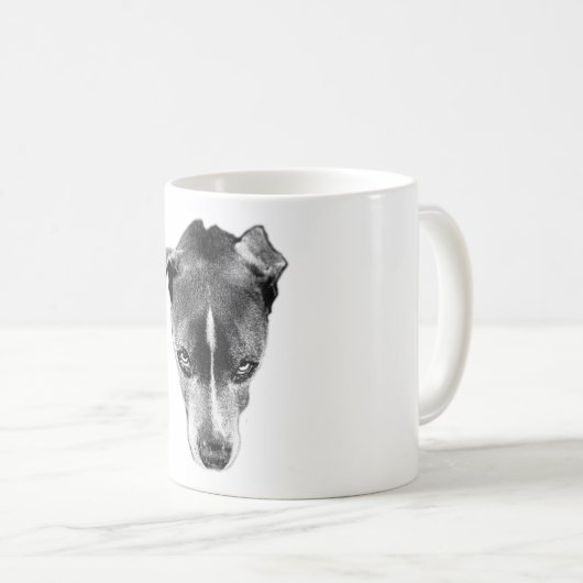 強烈なピットブルミックスモノクロポートレートマグカップ コーヒーマグカップ (正面右)