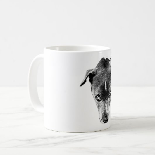 強烈なピットブルミックスモノクロポートレートマグカップ コーヒーマグカップ (正面左)