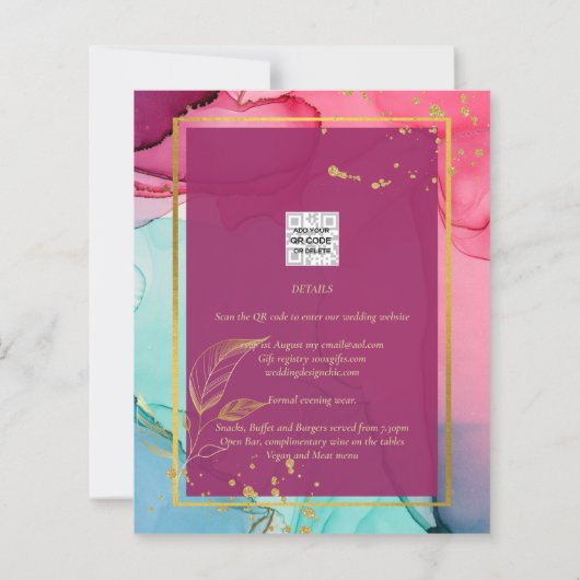 強烈なピンクターコイズ結婚金ゴールドのアルコールインク (裏面)