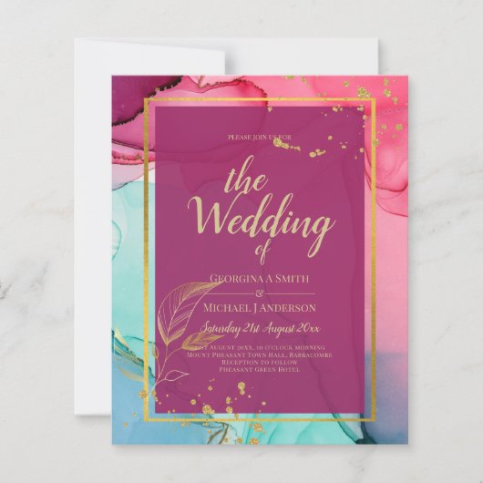 強烈なピンクターコイズ結婚金ゴールドのアルコールインク (正面)