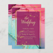 強烈なピンクターコイズ結婚金ゴールドのアルコールインク (正面/裏面)