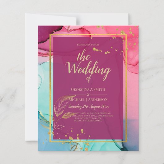 強烈なピンクターコイズ結婚金ゴールドのアルコールインク (正面)