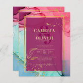 強烈なピンクターコイズ結婚金ゴールドのアルコールインク (正面/裏面)