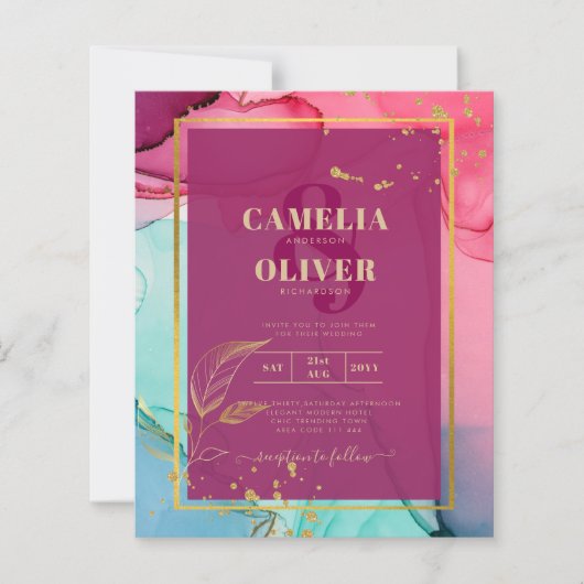 強烈なピンクターコイズ結婚金ゴールドのアルコールインク (正面)