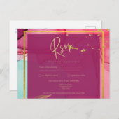 強烈なピンクターコイズ結婚金ゴールドのアルコールインク ポストカード (正面/裏面)