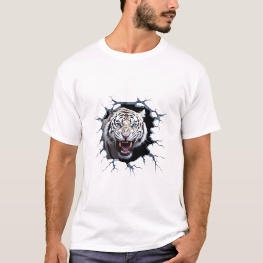 強烈な怒りの白ライオン パワフル 高級Tシャツ Tシャツ (正面)