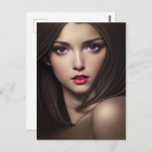 強烈な視線はがき付き女性 ポストカード (正面/裏面)