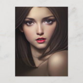 強烈な視線はがき付き女性 ポストカード (正面)