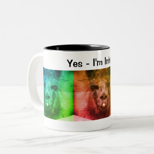 強烈な黒ラマおもしろい動物 ツートーンマグカップ (正面左)