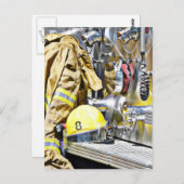 強烈 – 消防士ギアと消防車 ポストカード (正面/裏面)