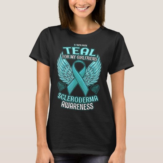 強皮症啓発 ガールフレンドサポート リボン Tシャツ (正面)