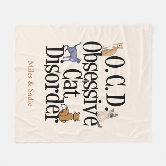 強迫的な猫障害カワイパーソナライズされたトアイボリー フリースブランケット (正面(横))