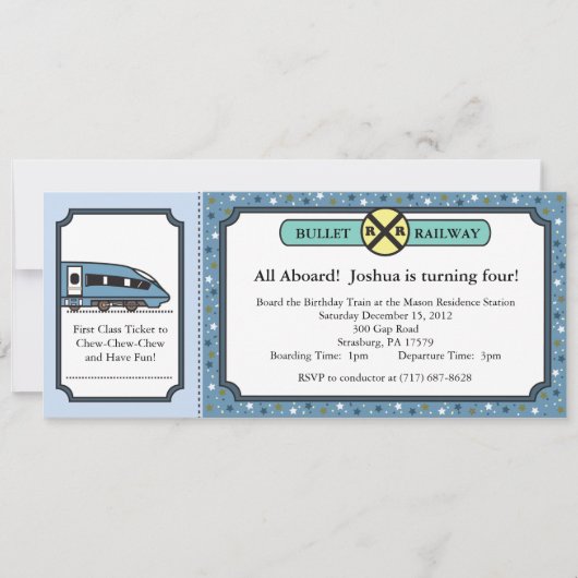 弾丸の鉄道チケットの招待状 招待状 (正面)