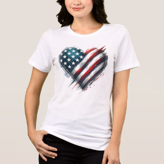 弾力のあるアメリカハート動揺して – フラグデザイン トライブレンドTシャツ
