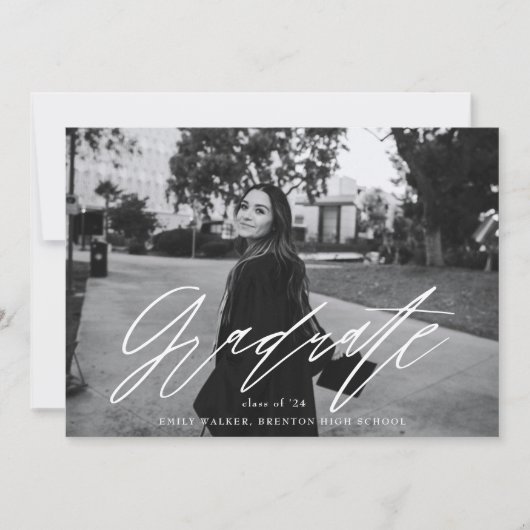 弾力のあるスクリプト卒業発表カード 案内状 (正面)