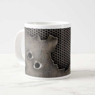 弾痕の背景が付いている金属 ジャンボコーヒーマグカップ