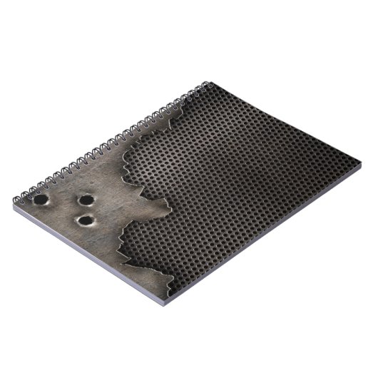 弾痕の背景が付いている金属 ノートブック (左側)