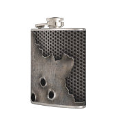 弾痕の背景が付いている金属 フラスク (左)