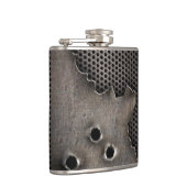 弾痕の背景が付いている金属 フラスク (右)