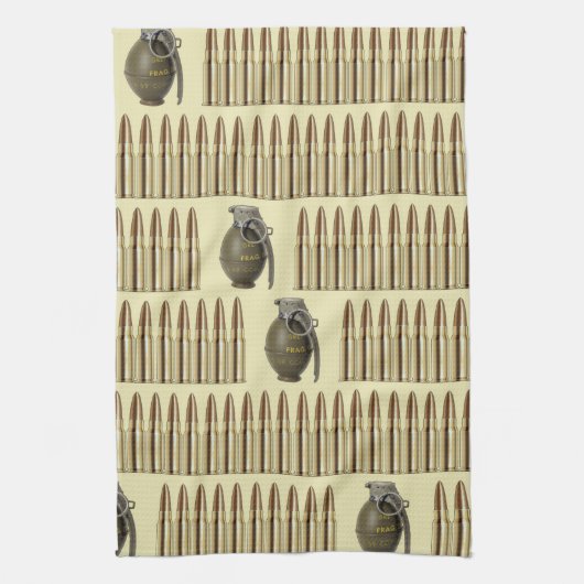 弾薬と手榴弾パターン キッチンタオル (縦)
