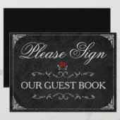 当サイトのゲストブックにご署名ください ハロウィンのスケルトンがサイン 招待状 (正面/裏面)