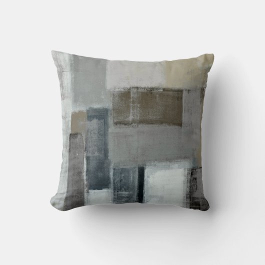 「当惑」の灰色およびブラウンの抽象美術の枕 クッション (正面)