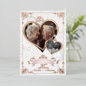 当時と現在 ローズゴールドアニバーサリー フォト 箔招待状 (立ち正面)