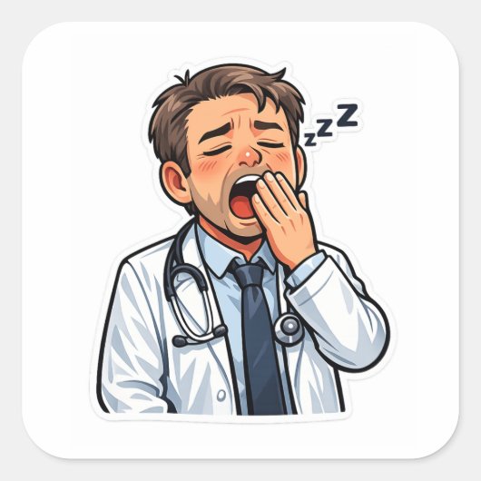 当直の眠い医者ステッカー スクエアシール (正面)