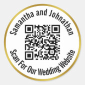 当社のウェブサイト結婚のQRコードを名前でスキャン ラウンドシール (正面)