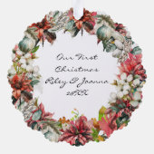 当社の初めてのクリスマスの写真と日付 オーナメントカード (裏面)