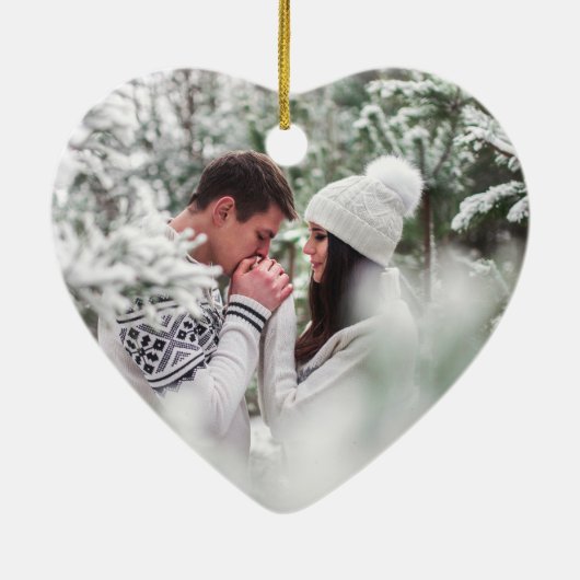 当社の初めてのクリスマスの前後の写真ハート セラミックオーナメント (裏面)