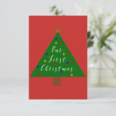 当社の初めてのクリスマスの赤い背景 招待状 (スタンド正面)