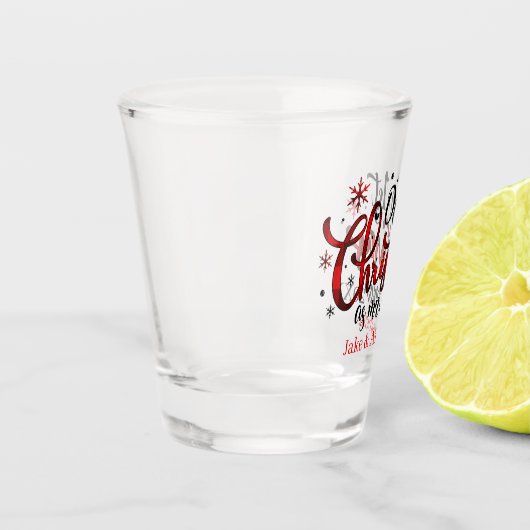 当社の初めてのクリスマスは名前の日付を追加 ショットグラス (左)