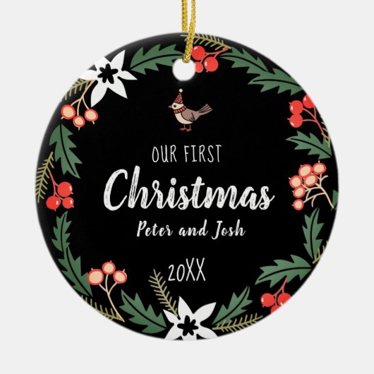 当社の初めてのクリスマスは性別なし セラミックオーナメント (正面)