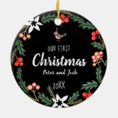 当社の初めてのクリスマスは性別なし セラミックオーナメント (裏面)