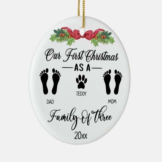 当社の初めてのクリスマスは3つのフットプリントのファミリ セラミックオーナメント (右)