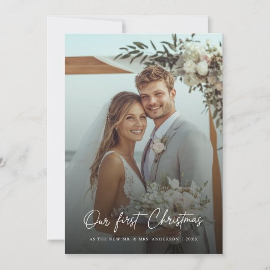 当社の初めてのクリスマスエレガントビーチ結婚式写真 シーズンカード (正面)