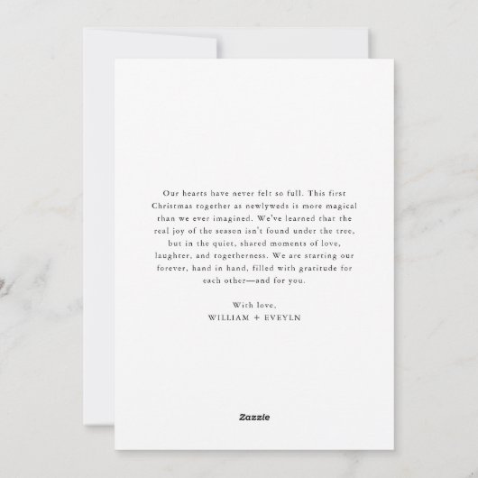 当社の初めてのクリスマスエレガントビーチ結婚式写真 シーズンカード (裏面)