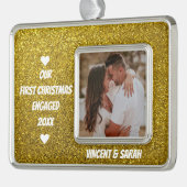当社の初めてのクリスマスカスタム写真と名前グリッター シルバープレートフレームオーナメント (左)