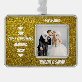 当社の初めてのクリスマスカスタム写真と名前グリッター シルバープレートフレームオーナメント