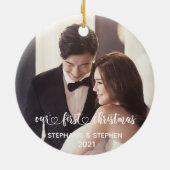 当社の初めてのクリスマスハート手書写真 セラミックオーナメント (裏面)